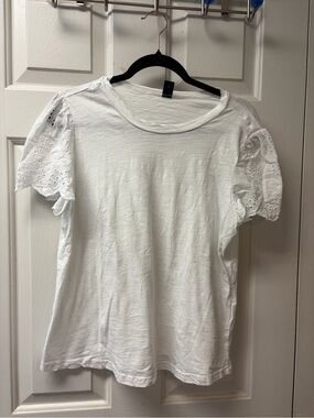 SHEIN White Eyelet Puff Sleeve Tee